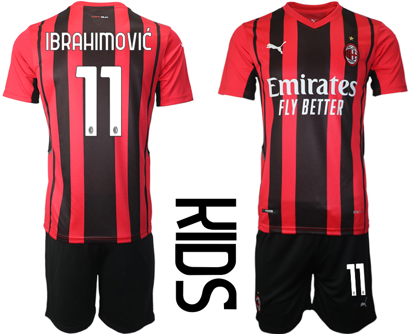 Youth 2021-2022 Club AC milan home red #11 Soccer Jersey->customized soccer jersey->Custom Jersey